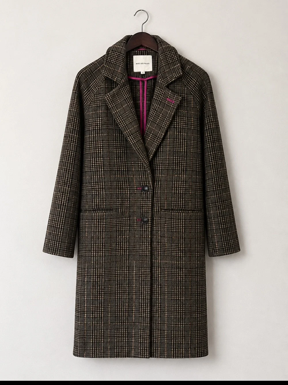 Avec Les Filles Women’s Plaid Wool Blend Long Coat Brown Glen Plaid Small S